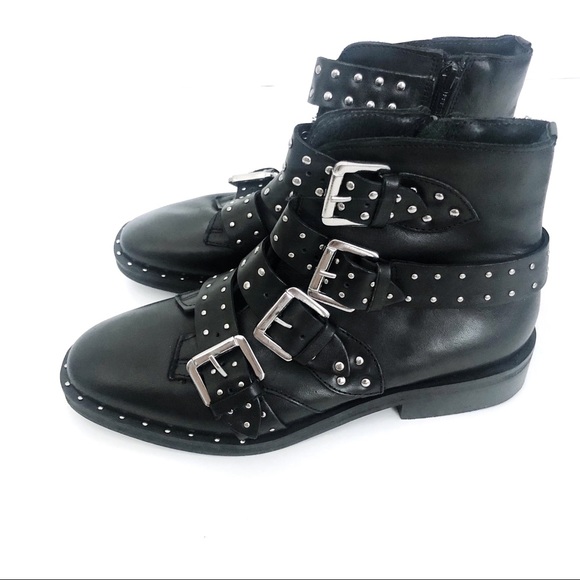 Topshop Amy Black Studded Buckle Ankle Booties - Picture 5 of 9